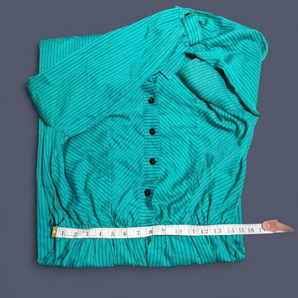 Vintage 80s whimsical teal and black striped long sleeve maxi dress womens large - Picture 7 of 8